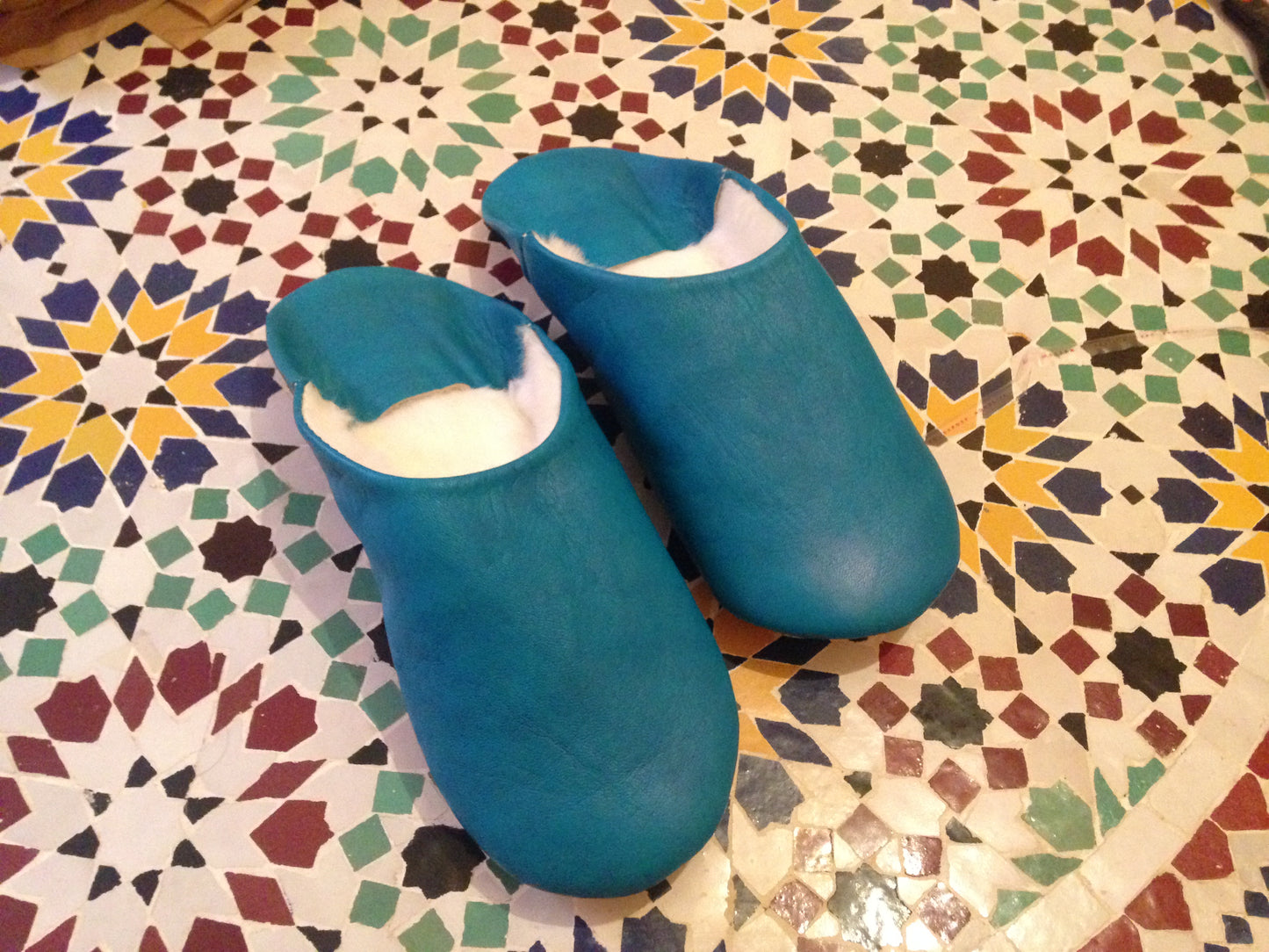 Babouches fur for home Azure Blue