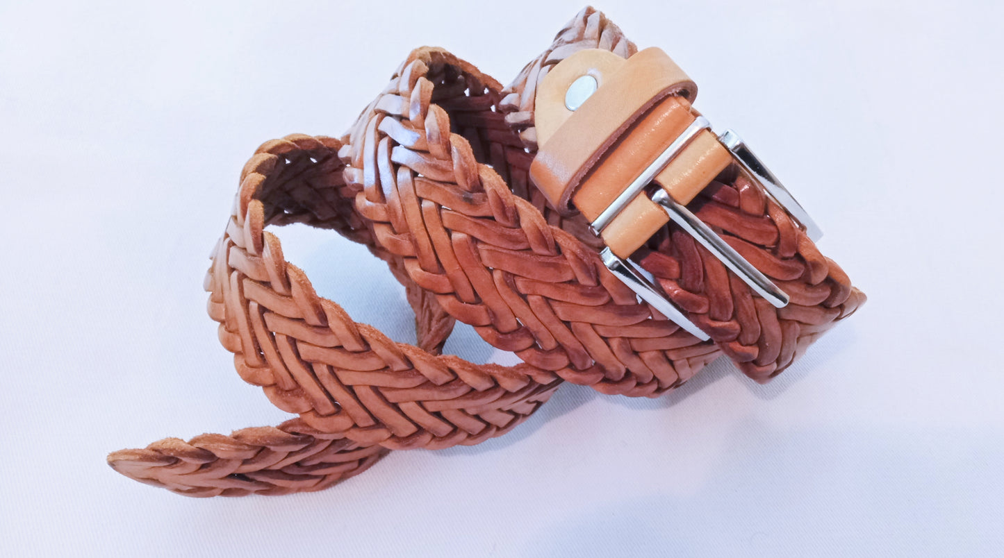Handmade Braided Leather Belt BROWN