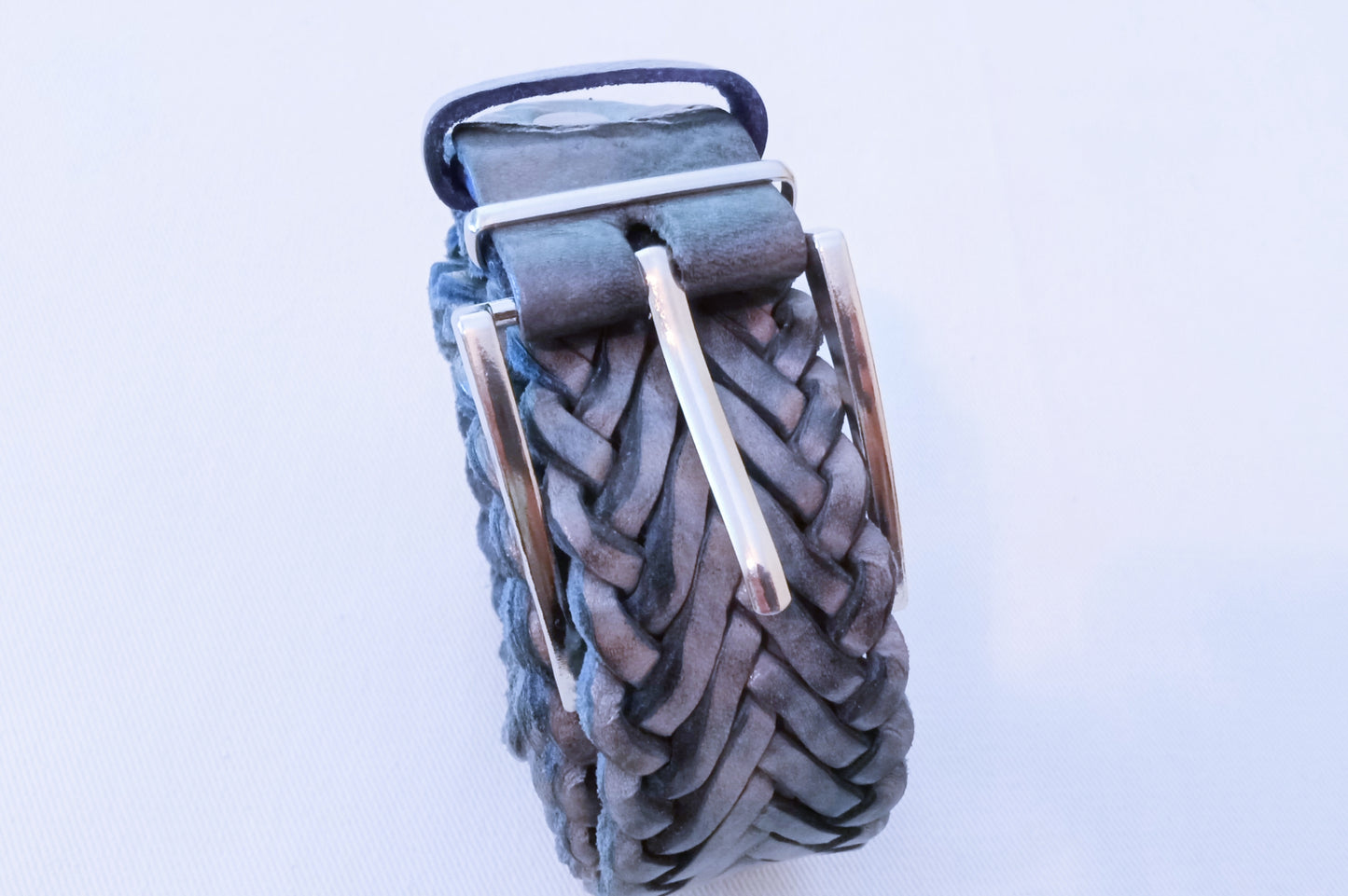 Handmade Braided Leather Belt Bleu