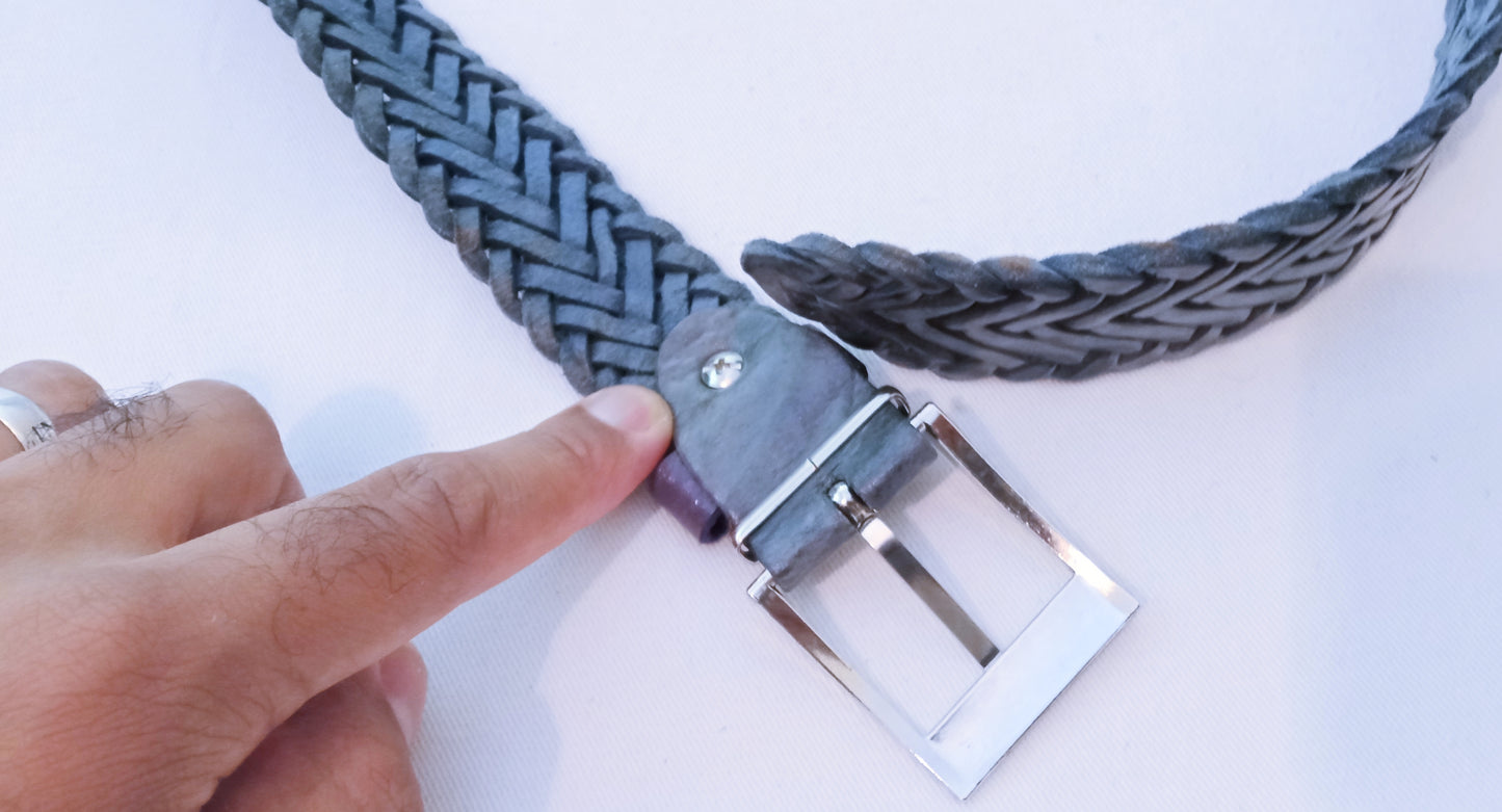 Handmade Braided Leather Belt Bleu